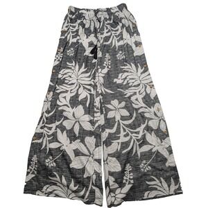 KIWI + PUNCH Black Floral Wide-Leg Pull-On Side Button Pants - Women Medium NEW